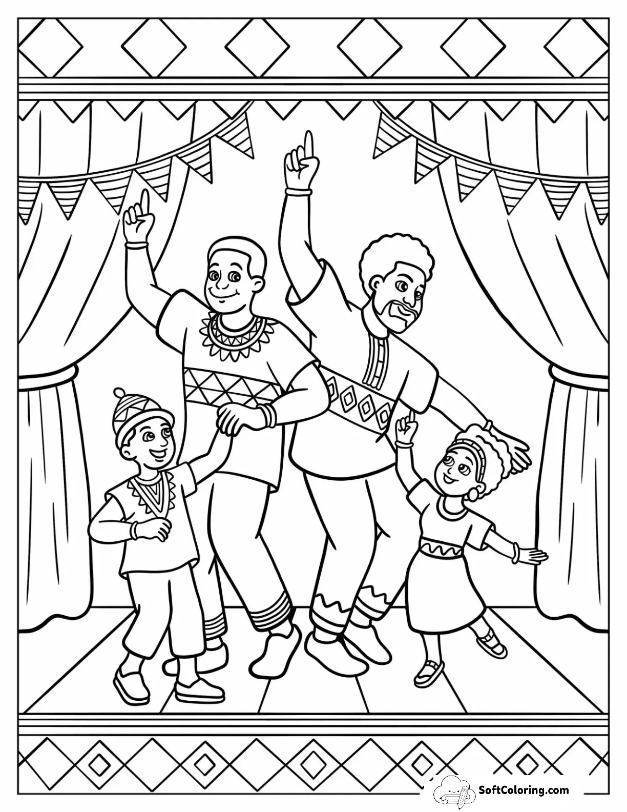 Family Dancing On Stage For Juneteenth Coloring Page Celebration