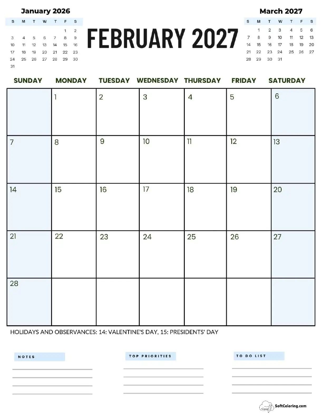 February 2027 Calendar Printable Corporate 2 Portrait