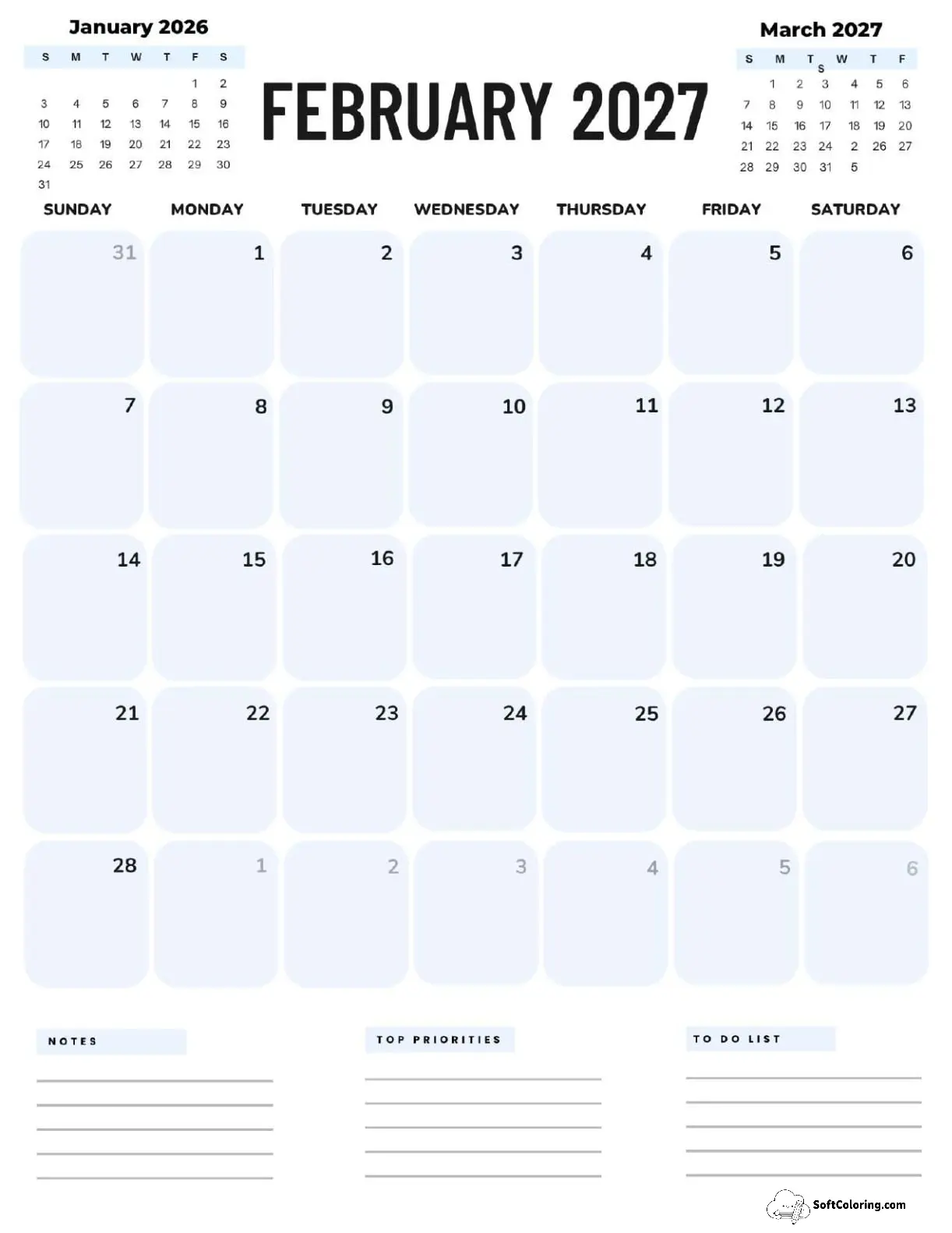 February 2027 Calendar Printable Corporate Portrait