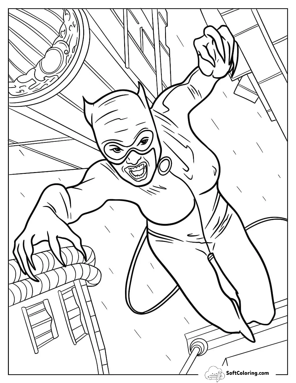 Feral Catwoman Coloring Page With Claws Out