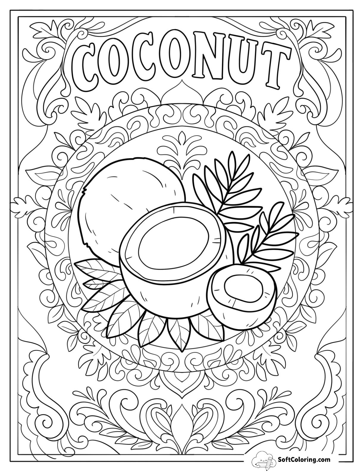 Festive Coconuts With Leaves Inside Intricate Mandala