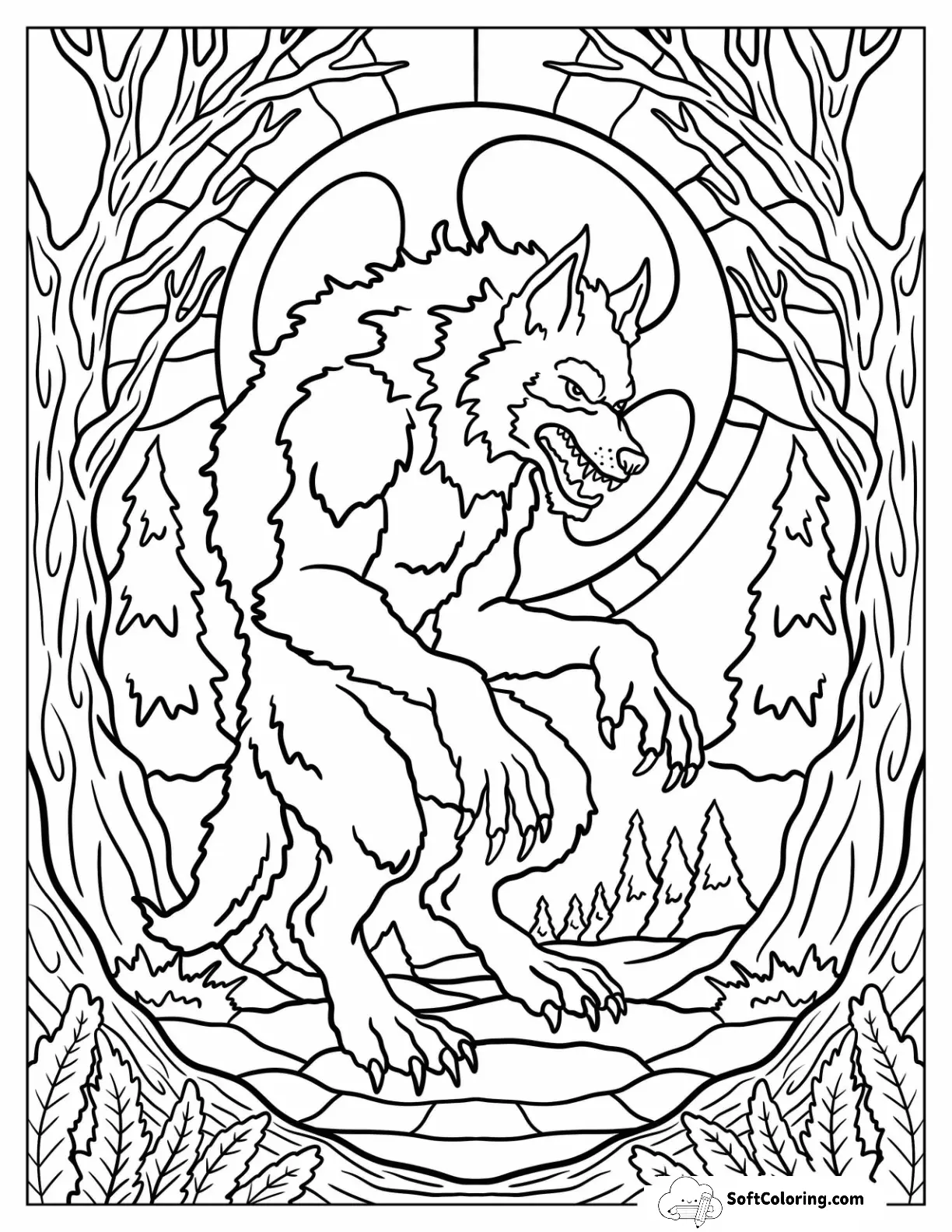 Halloween Of Fierce Werewolf Under The Full Moon In A Forest Clearing