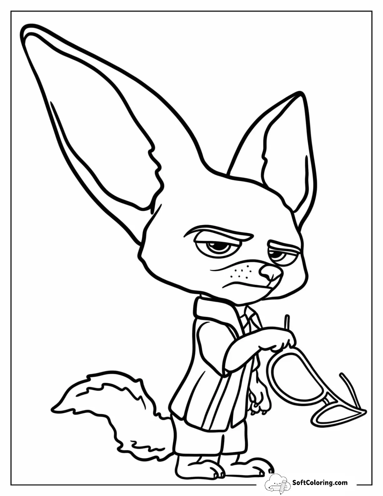 Zootopia Coloring Page Of Finnick Holding His Sunglasses