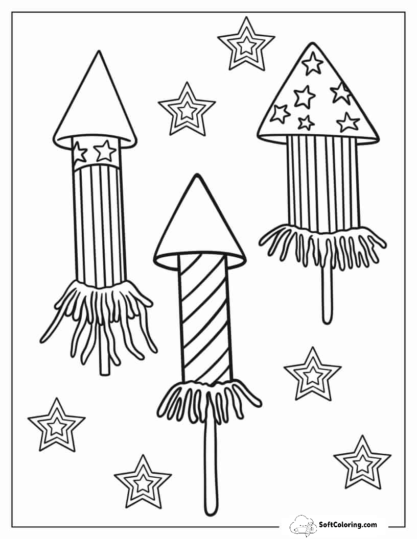 Fireworks During Independence Day Coloring Page