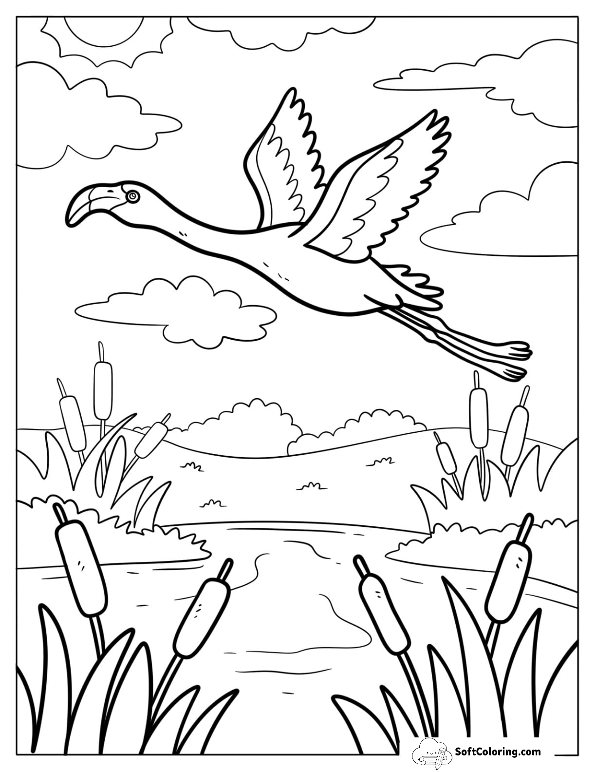 Flamingo Flying Above The Water