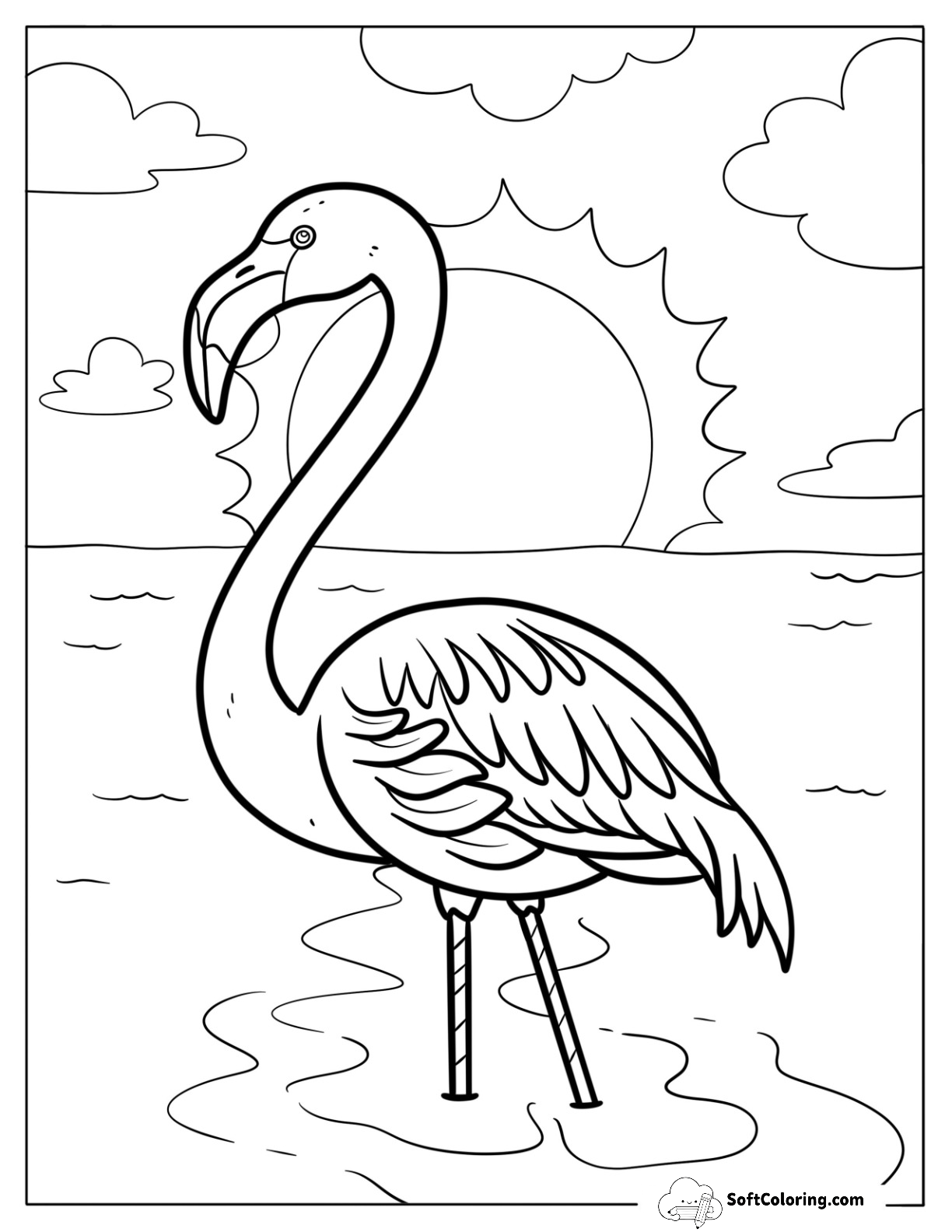 Flamingo At Sunset By The Shore