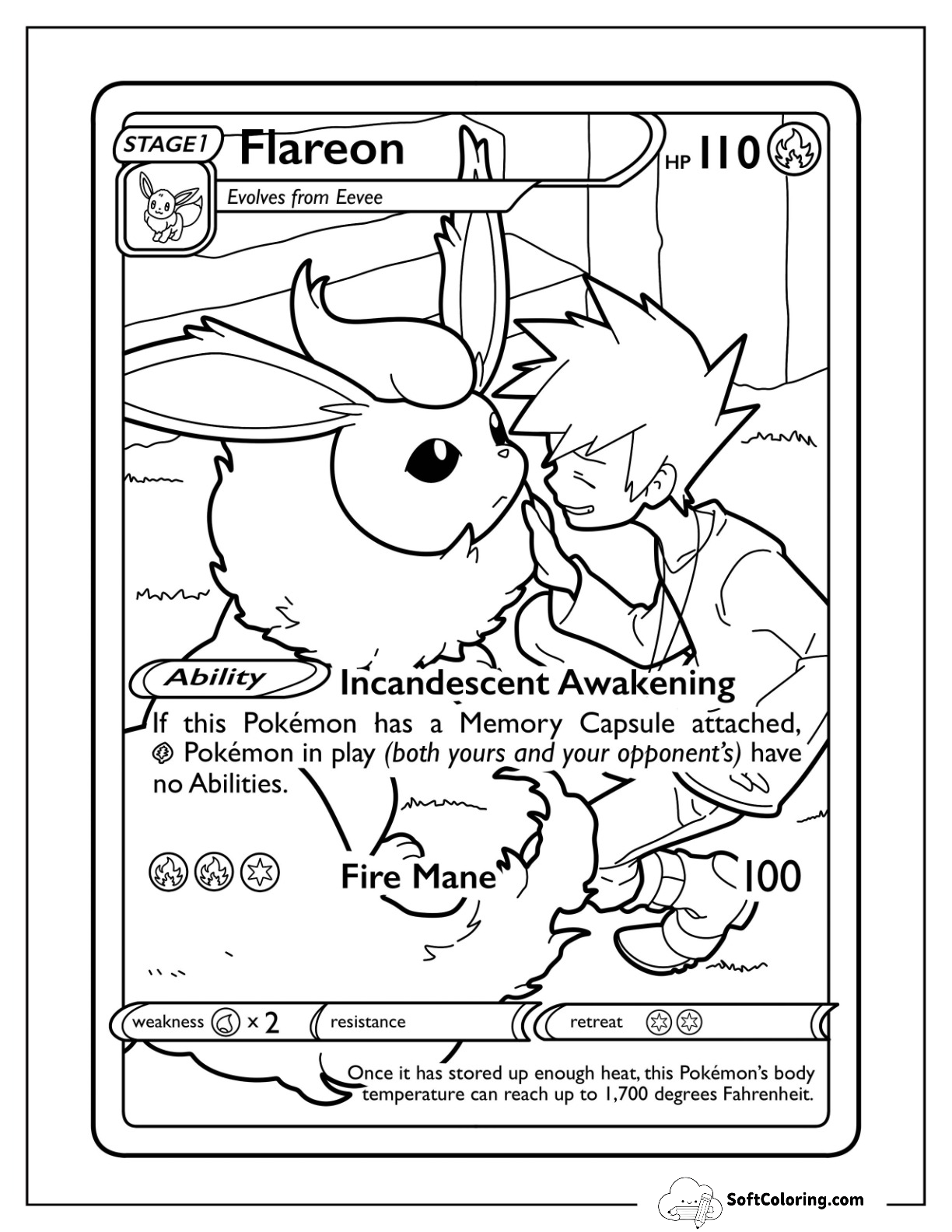 Flareon Incandescent Awakening Pokemon Card Coloring Page