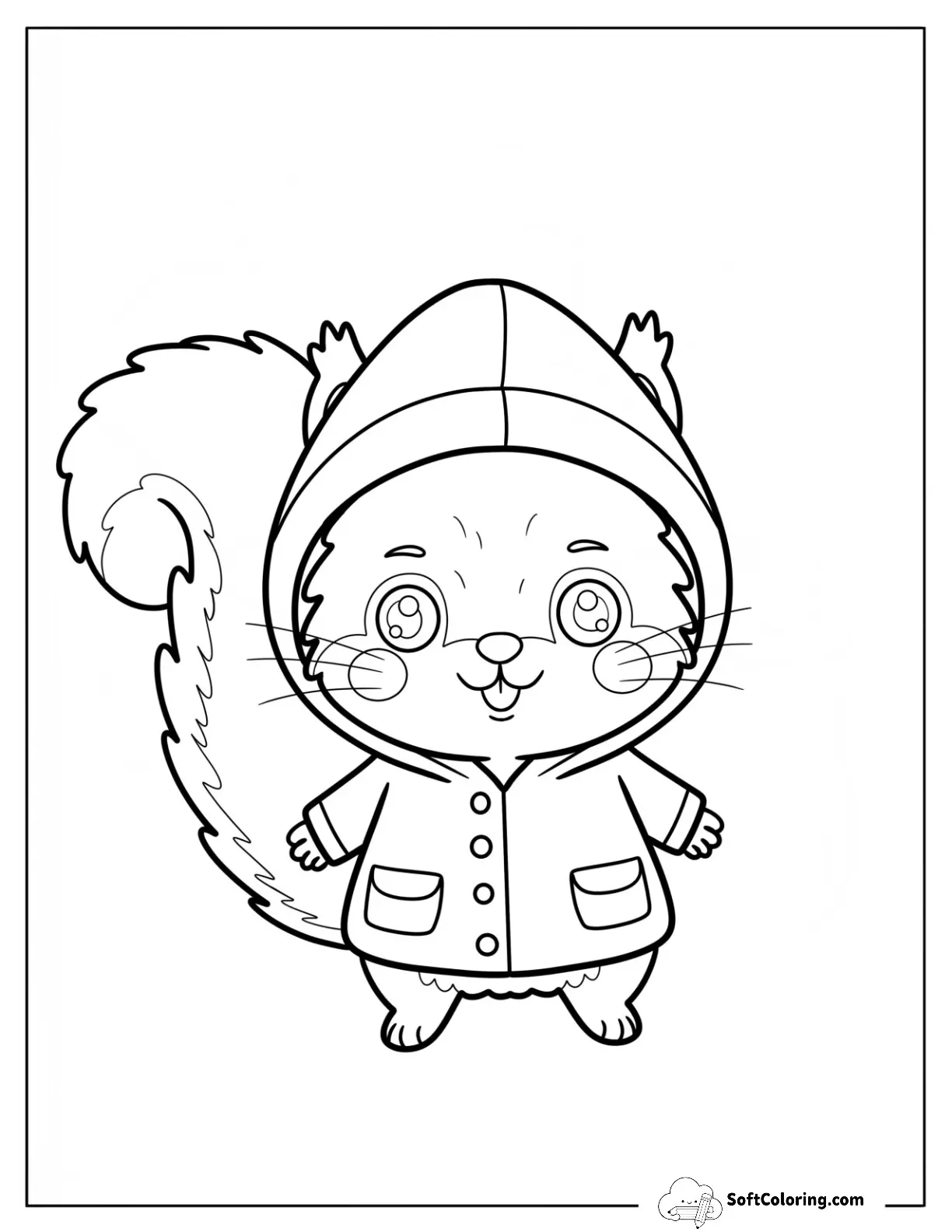 Fluffy Squirrel Wearing A Hooded Raincoat For Preschoolers