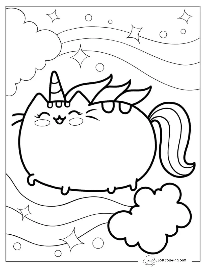 Flying Pusheen Unicorn Cat To Color