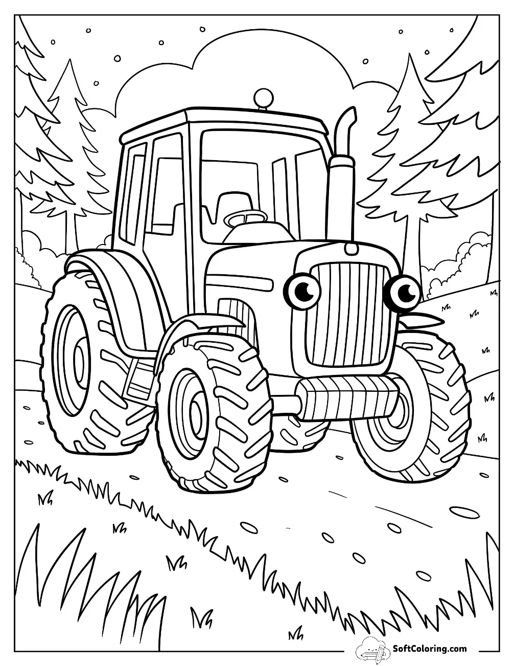Friendly Cartoon Tractor With Big Wheels For Kids