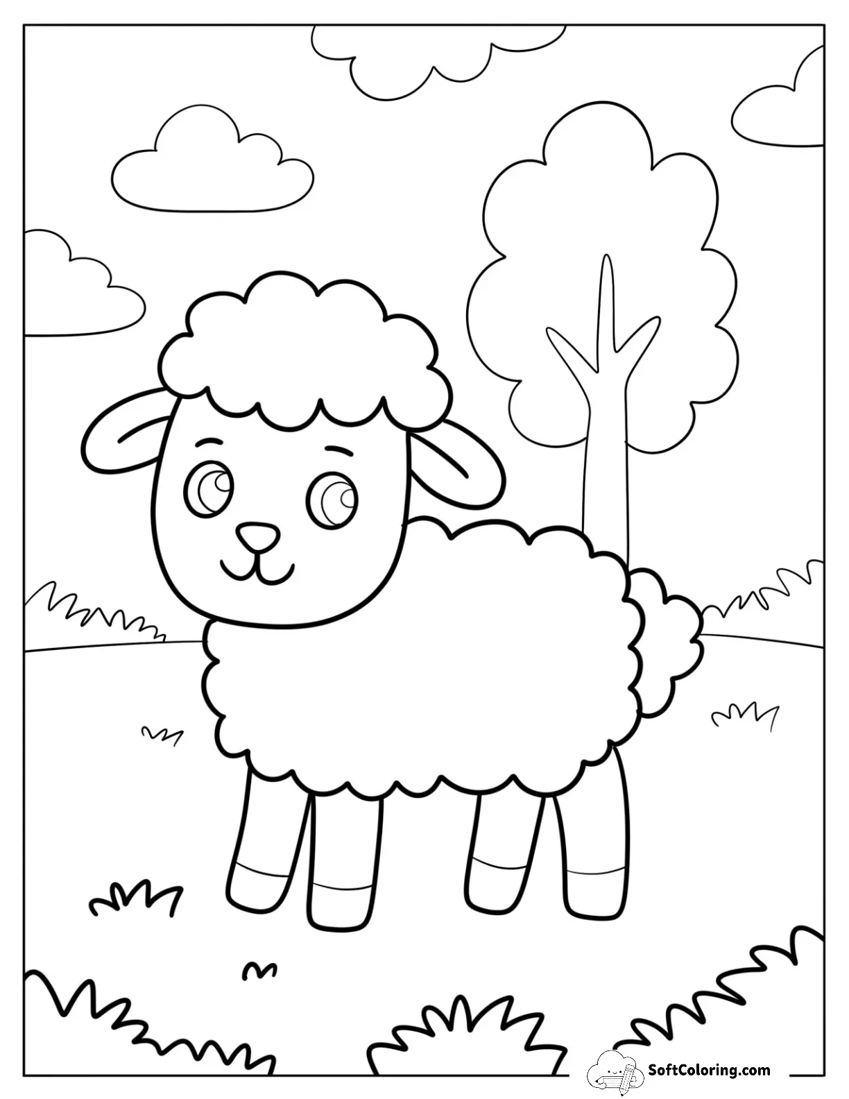 Friendly Little Sheep Standing In A Sunny Field For Preschoolers