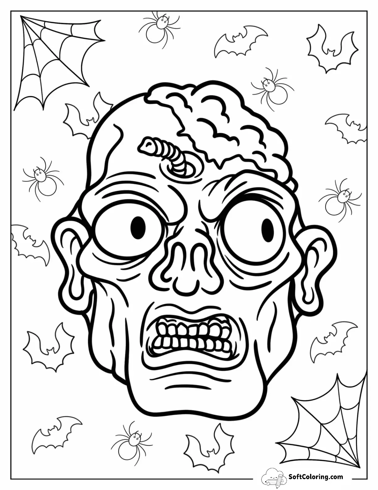 Frightening Zombie Coloring Page Of With Worms