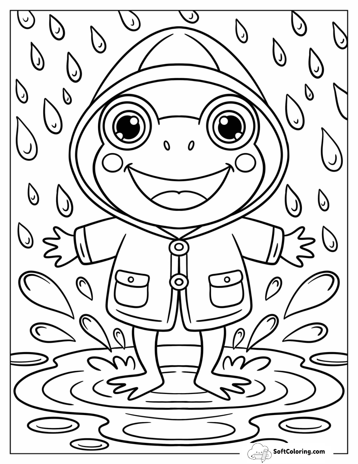 Frog Wearing Raincoat Splashing In Puddle During