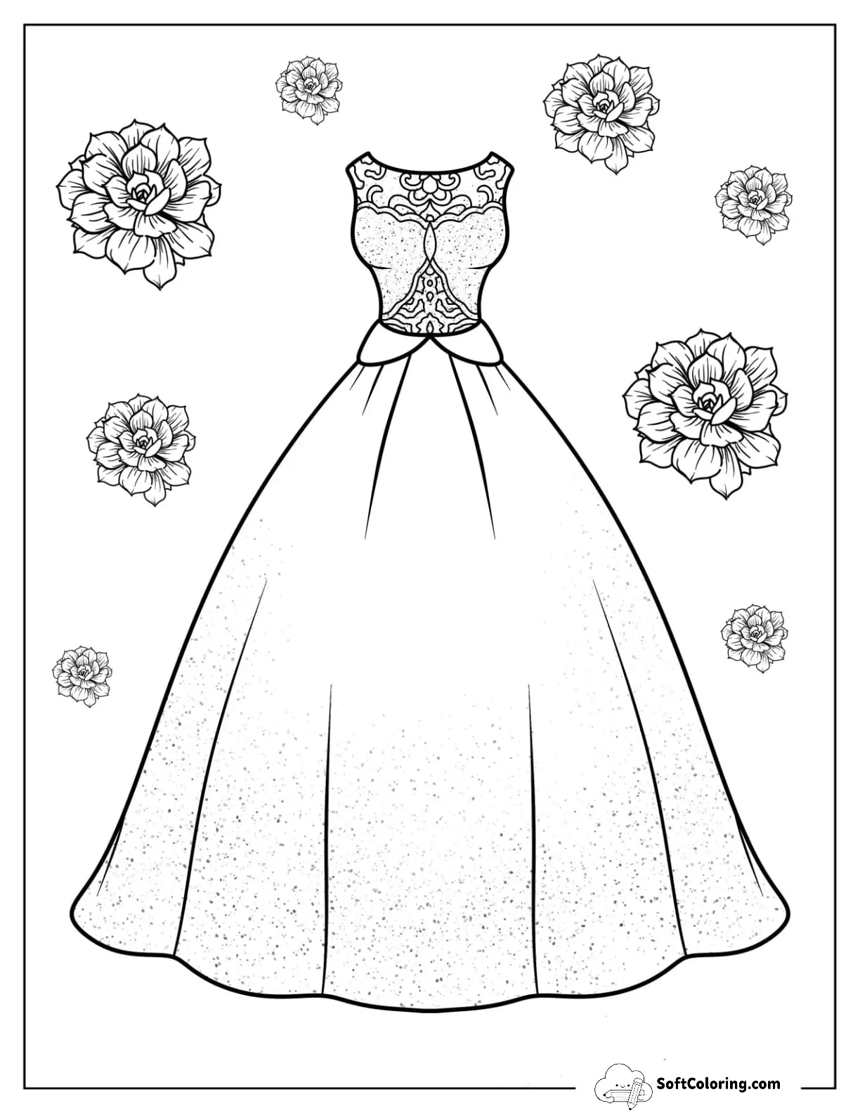 Full Length Dress Coloring Page With Sheer Beaded Bodice