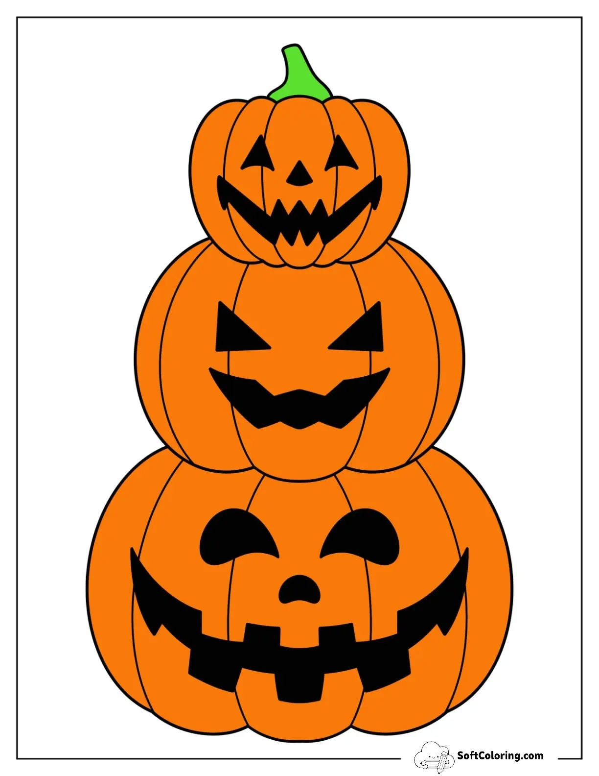 Full Page Colored Jack O Lantern Tower Pumpkin Template