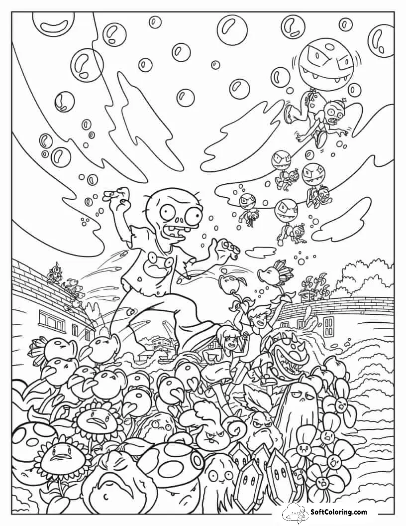 Full Page Of Zombies Battling The Plants
