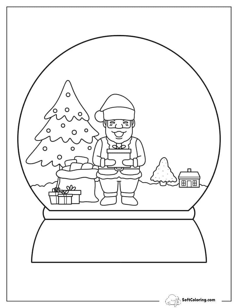 Santa With Present Snow Globe Template