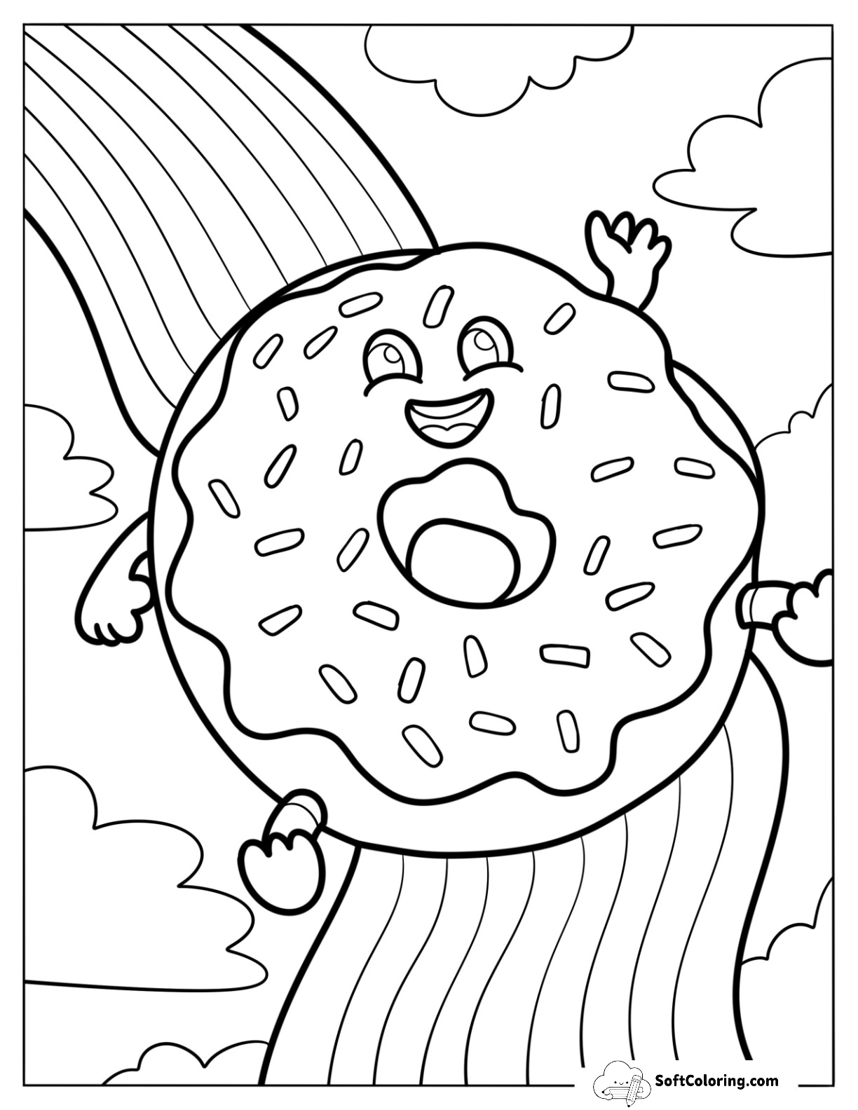 Fun Donut Coloring Page Sliding Down The Rainbow