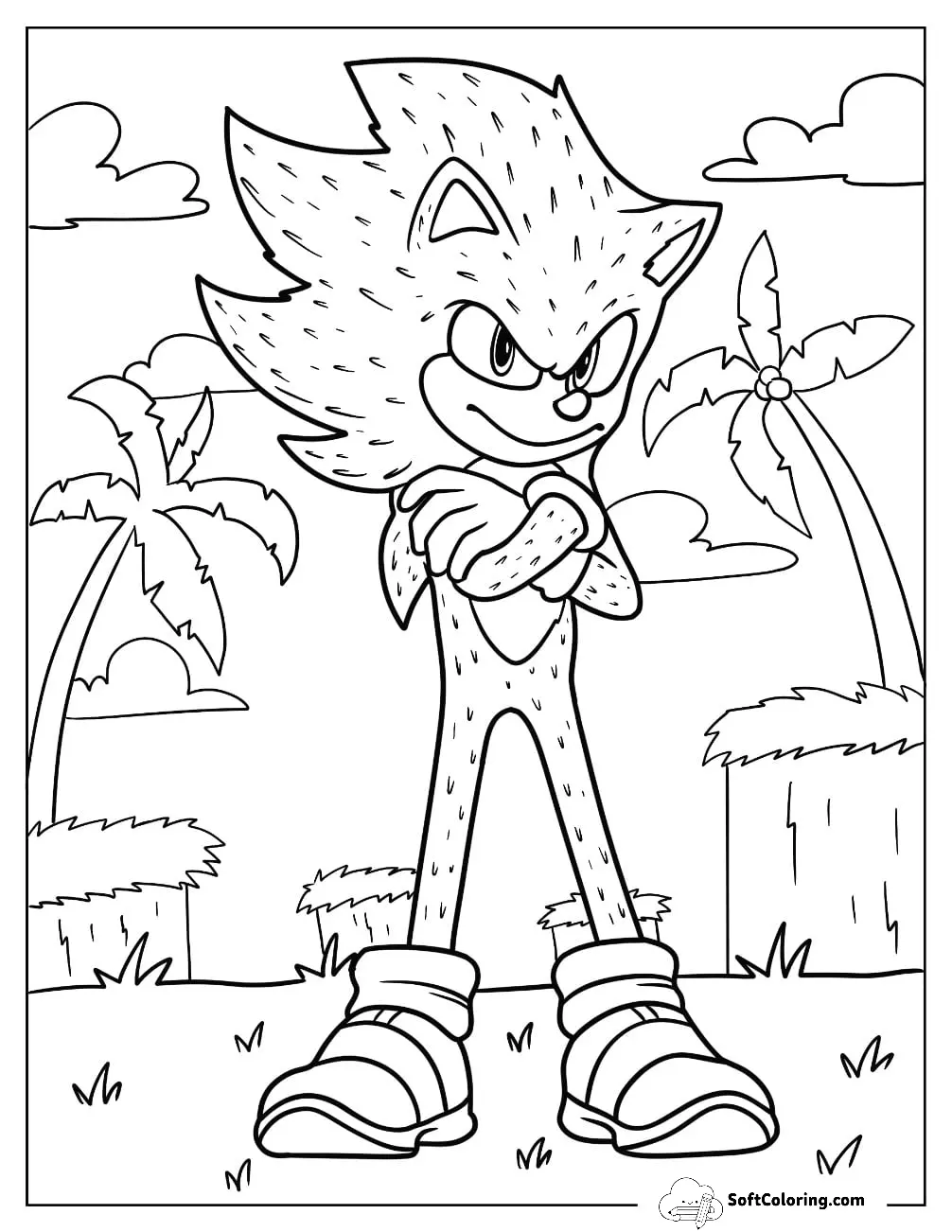 Furry Super Sonic Coloring Page With Arms Crossed