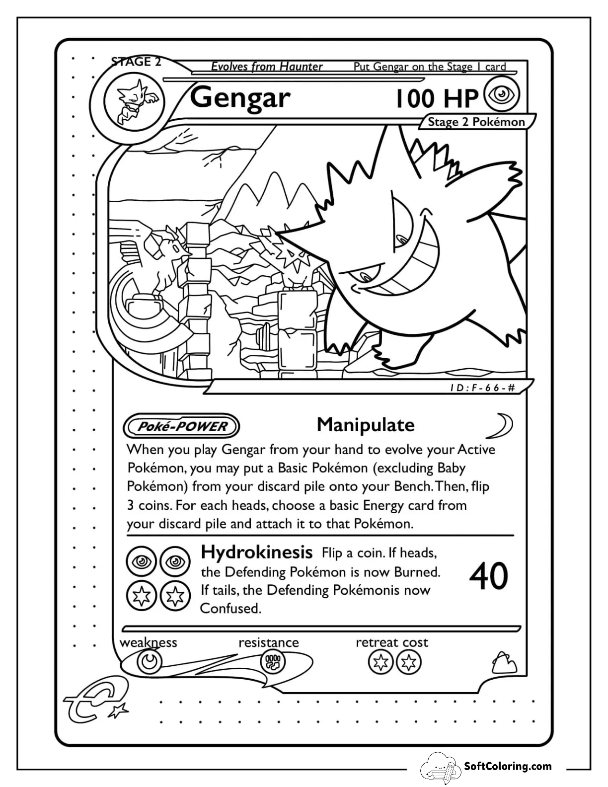 Gengar Manipulate Pokemon Card Coloring Page