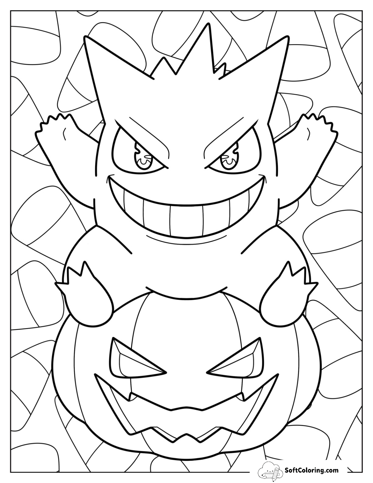 Halloween Pokemon Coloring Page Gengar Sitting On A Jack O Lantern For Kids