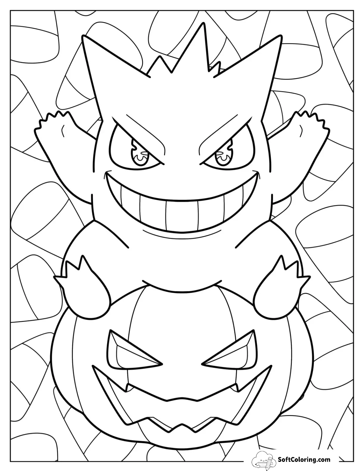 Halloween Pokemon Coloring Page Gengar Sitting On A Jack O Lantern For Kids
