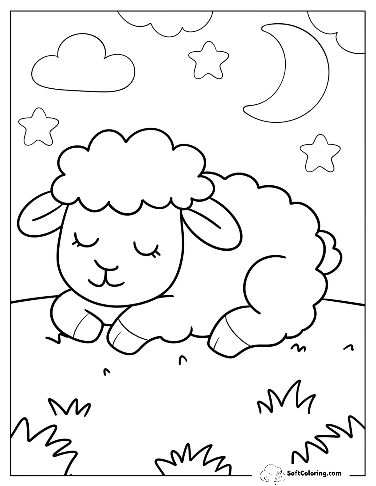 Gentle Cartoon Sheep Dozing Off In A Quiet Meadow