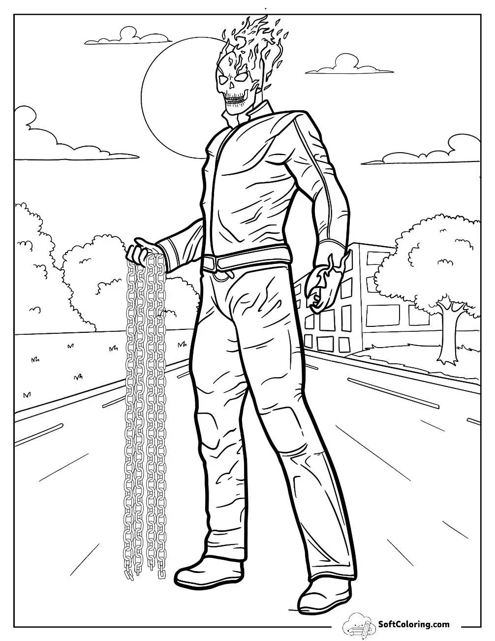 Ghost Rider Holding Hell Chain Coloring Sheet