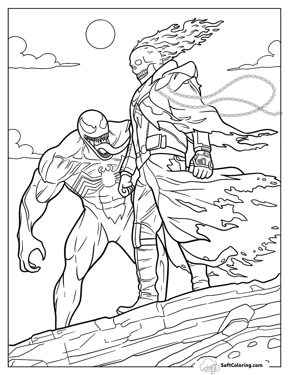 Ghost Rider With Venom Coloring Sheet