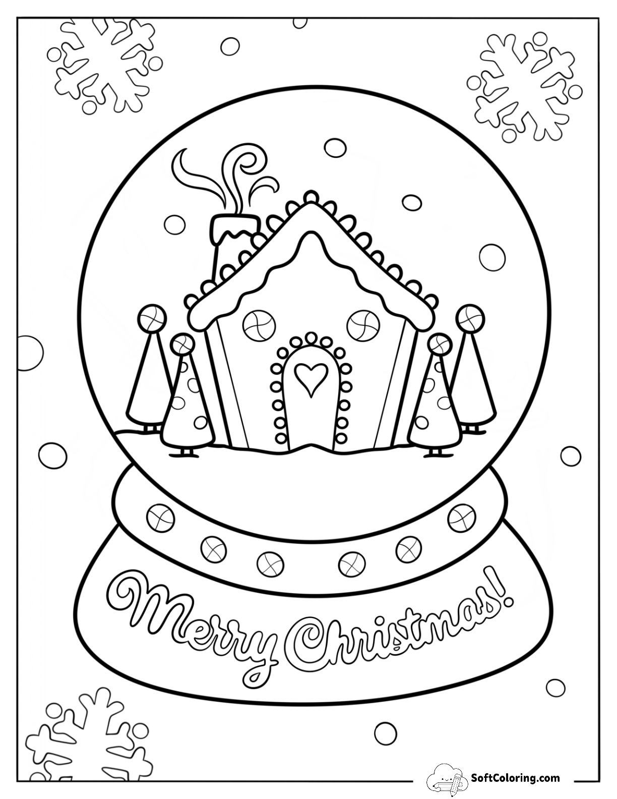 Gingerbread House Snow Globe Coloring Page For Kids