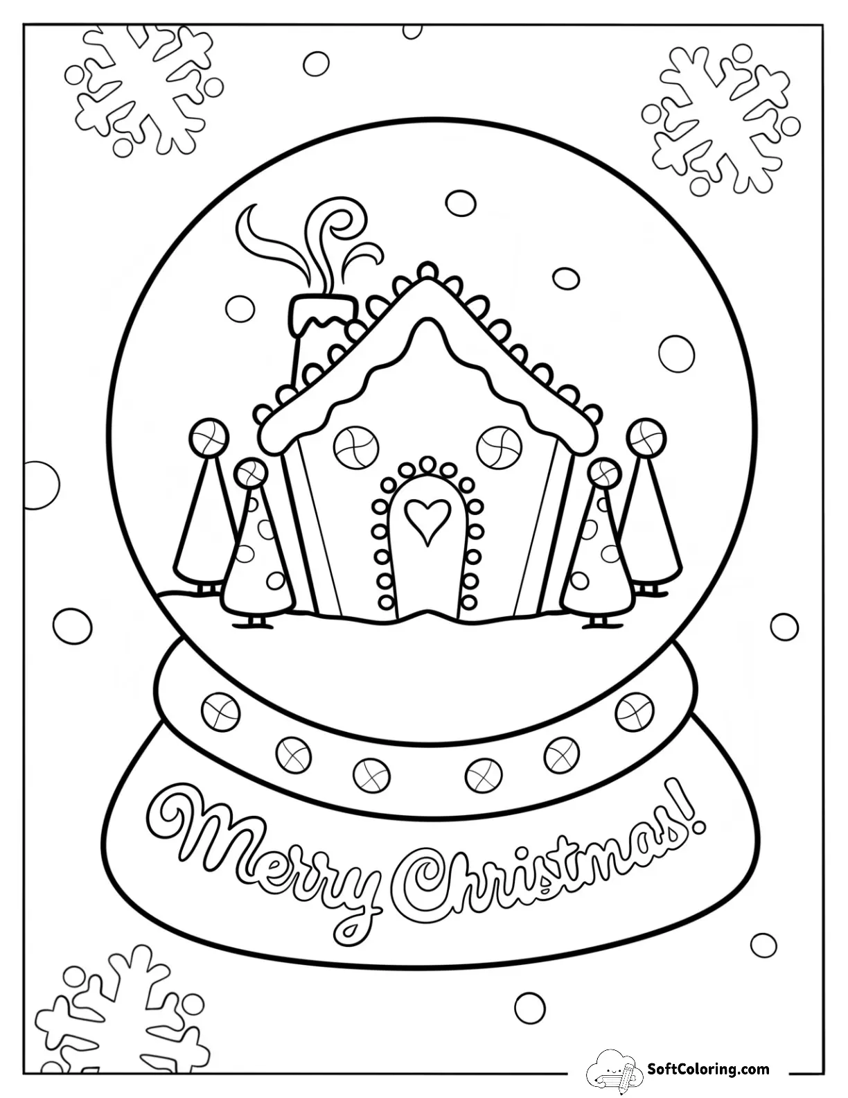 Gingerbread House Snow Globe Coloring Page For Kids