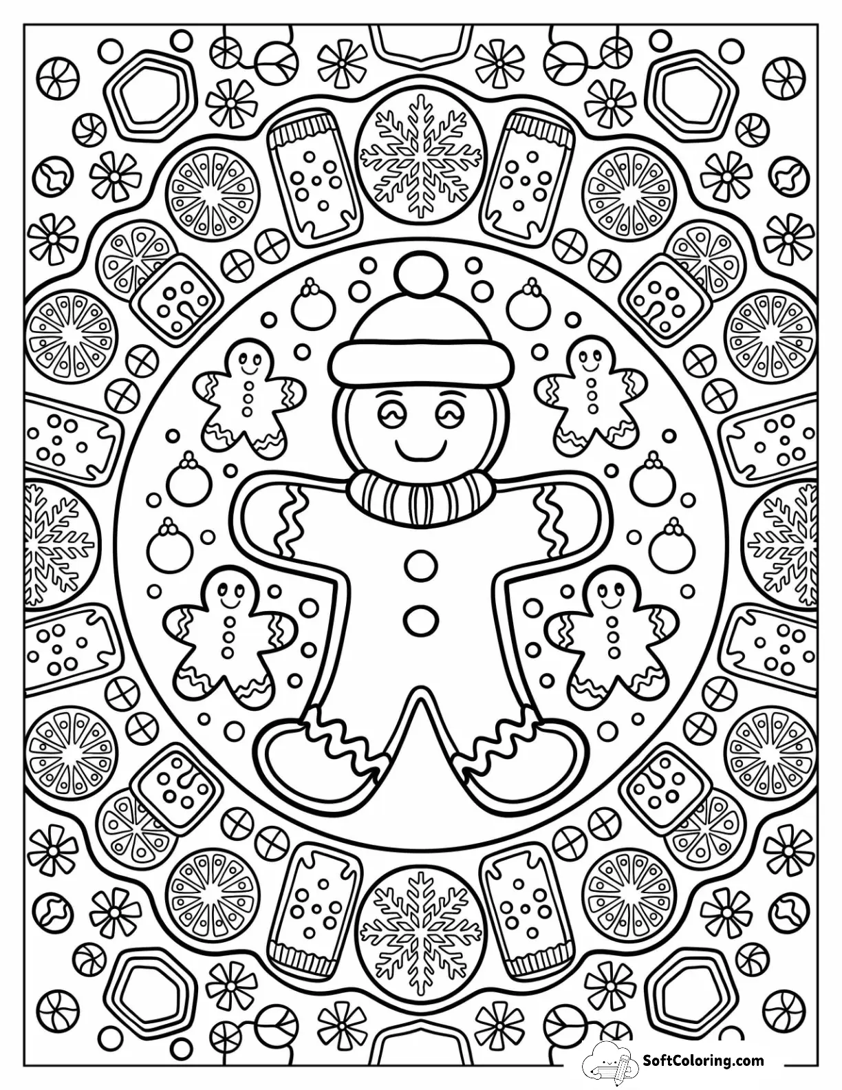 Gingerbread Manin Snowflake And Candy Mandala