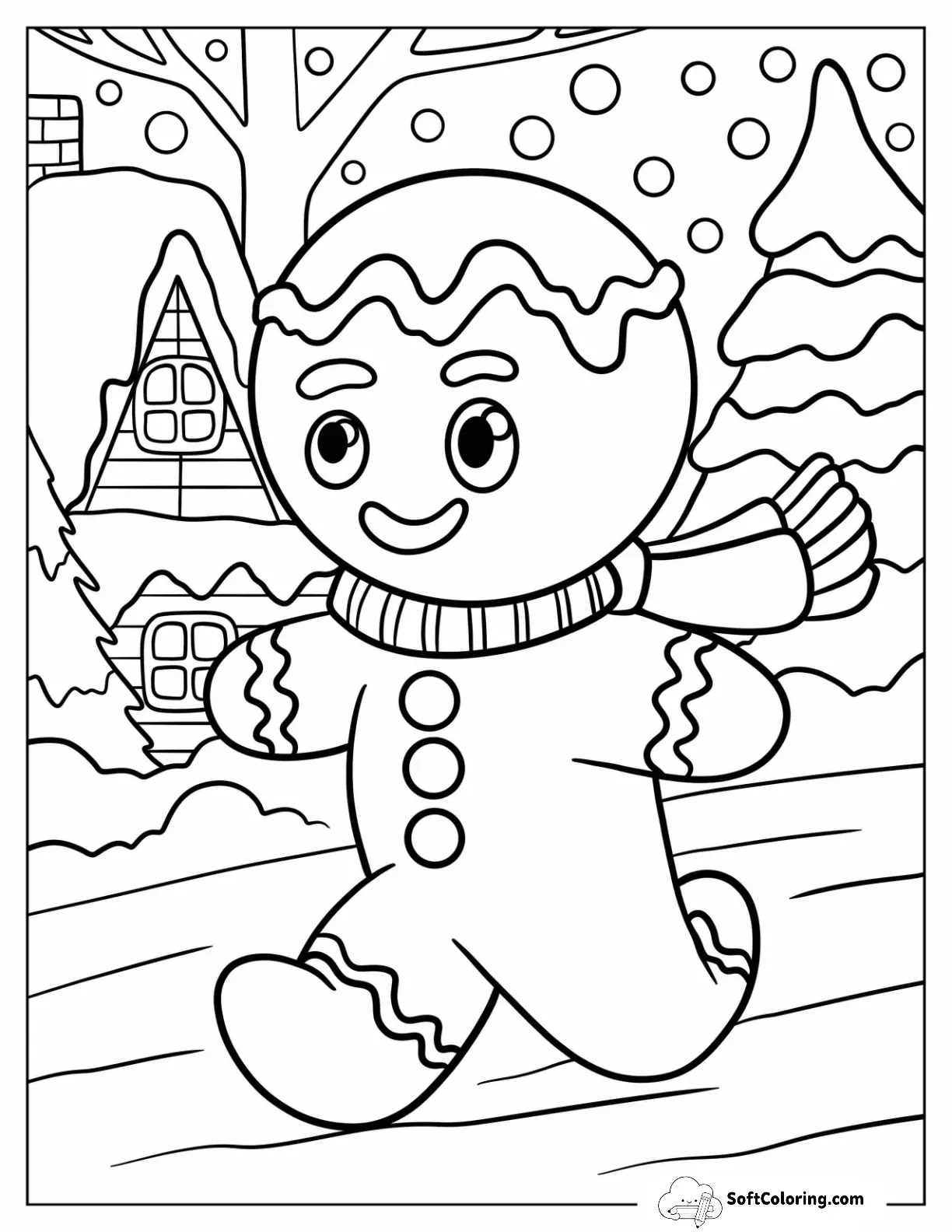 Gingerbread Man Running In Snowy Path On Christmas