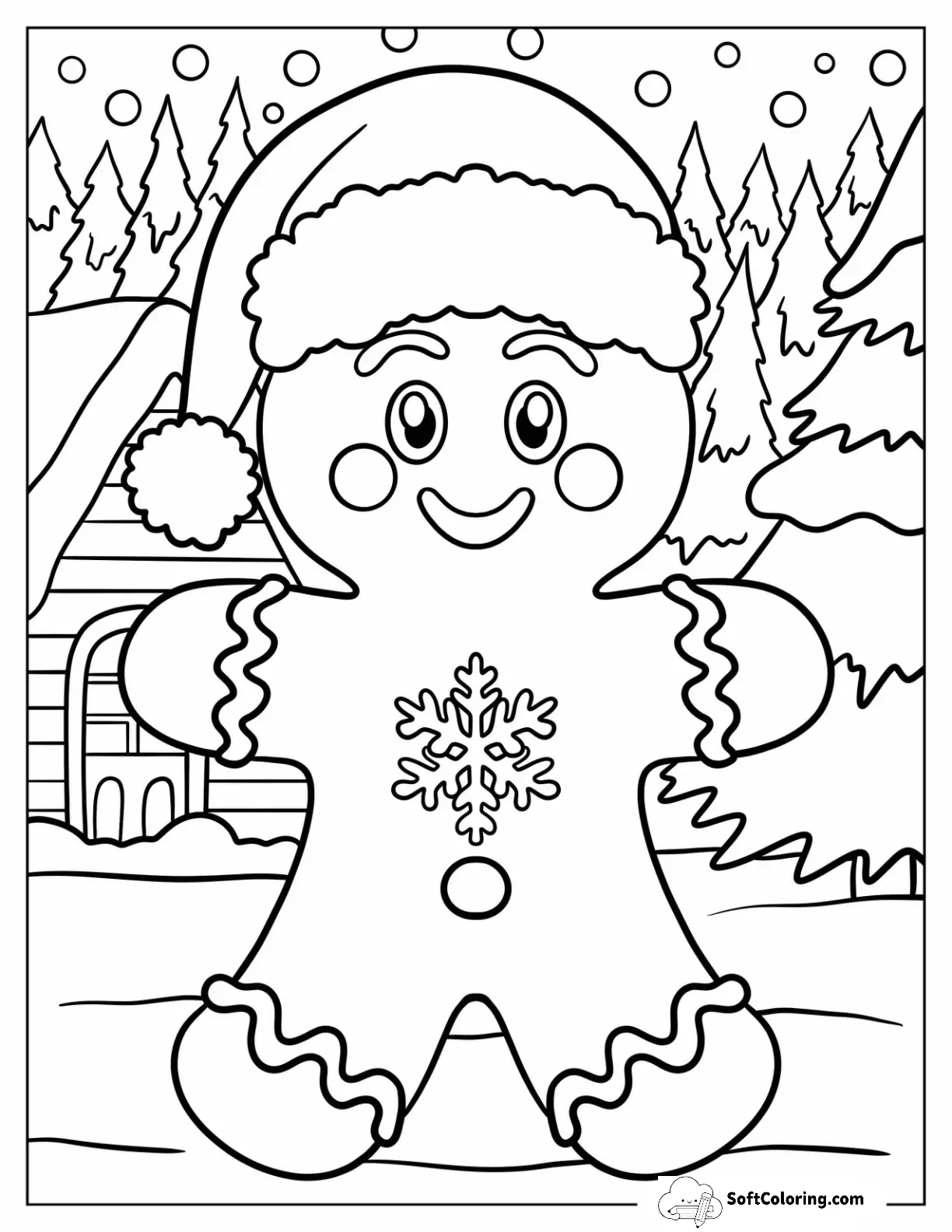 Gingerbread Man In Santa Hat With Snowflake Chest Design