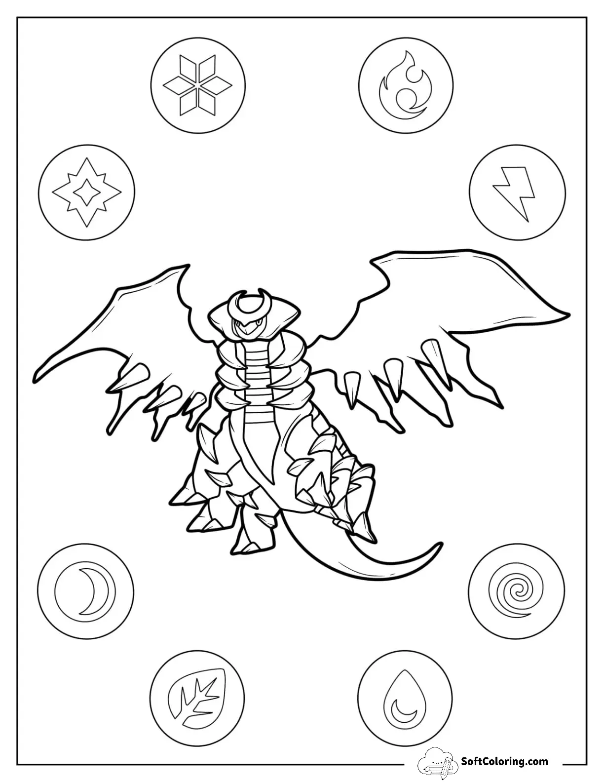 Giratina Flying Legendary Pokemon Coloring Page