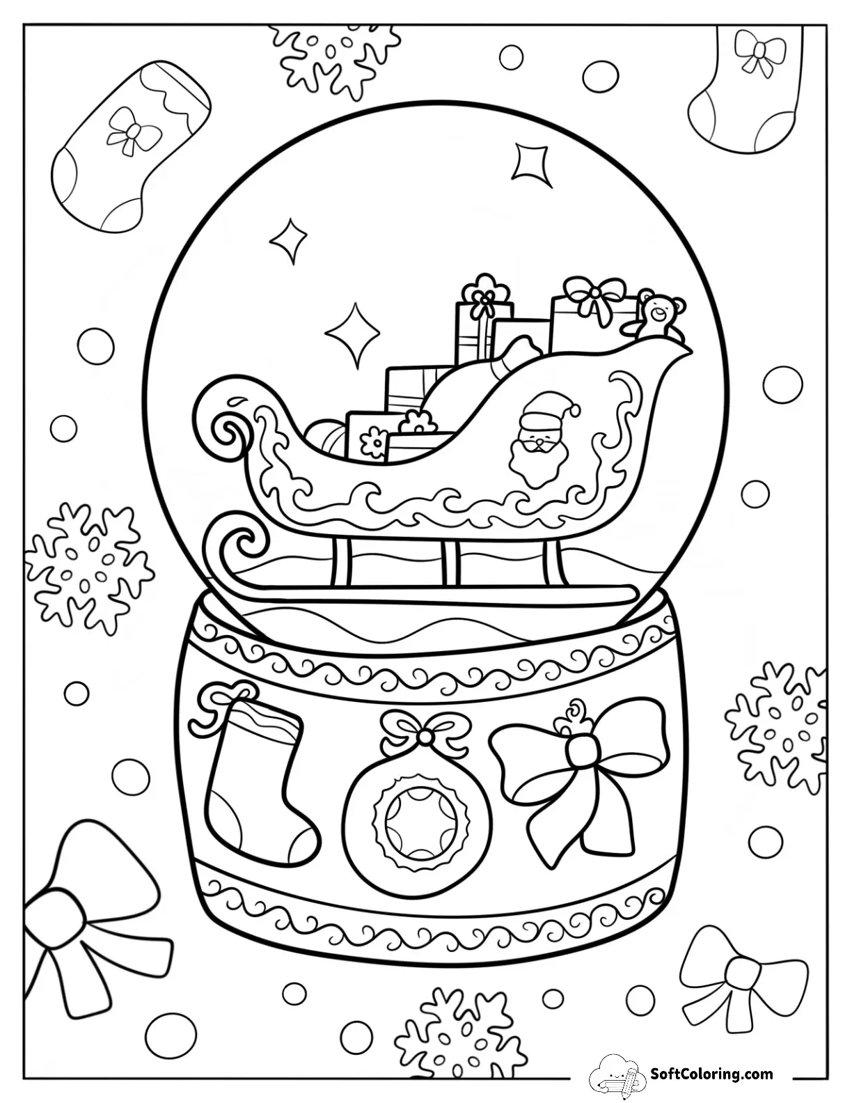 Grand Sleigh With Presents Snow Globe Coloring Page
