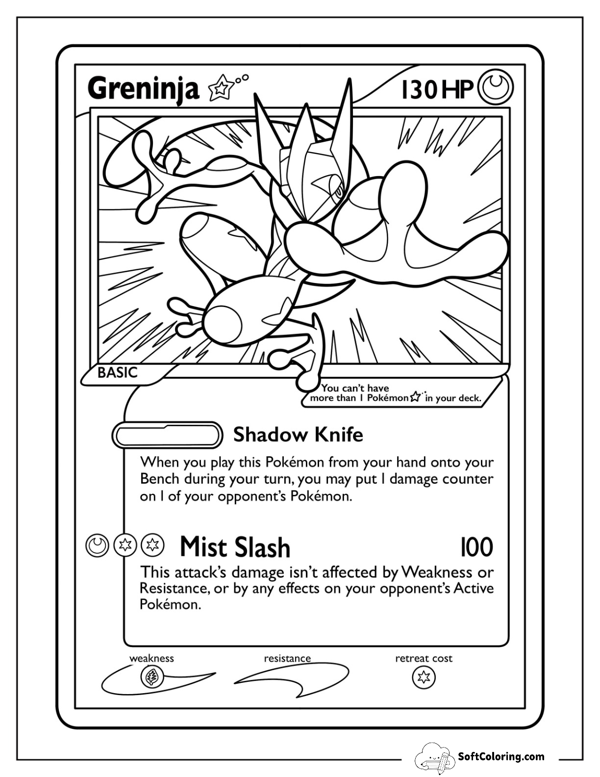 Greninja Shadow Knife Pokemon Card Coloring Page For Kids