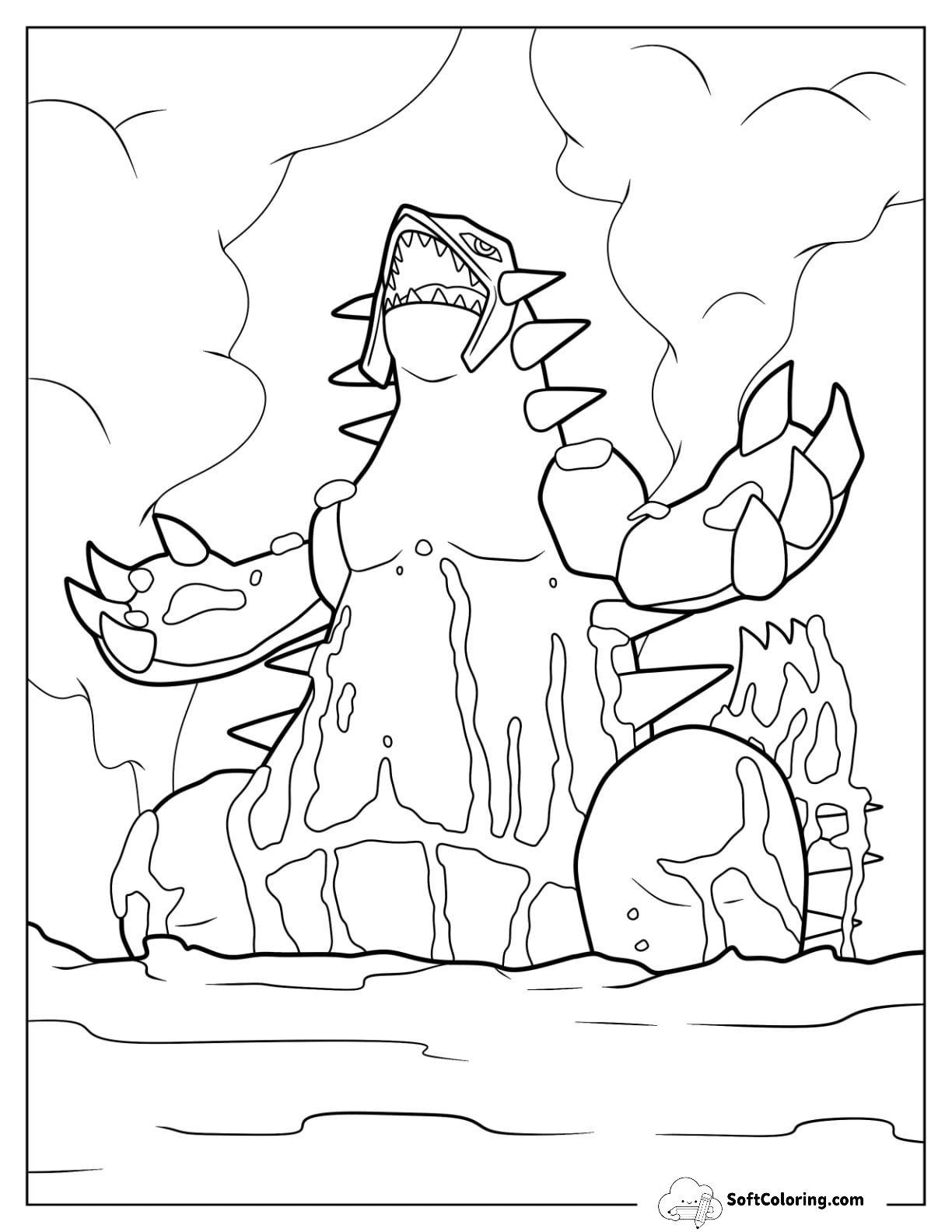 Legendary Pokemon Coloring Page Of Groudon Rising From Lava