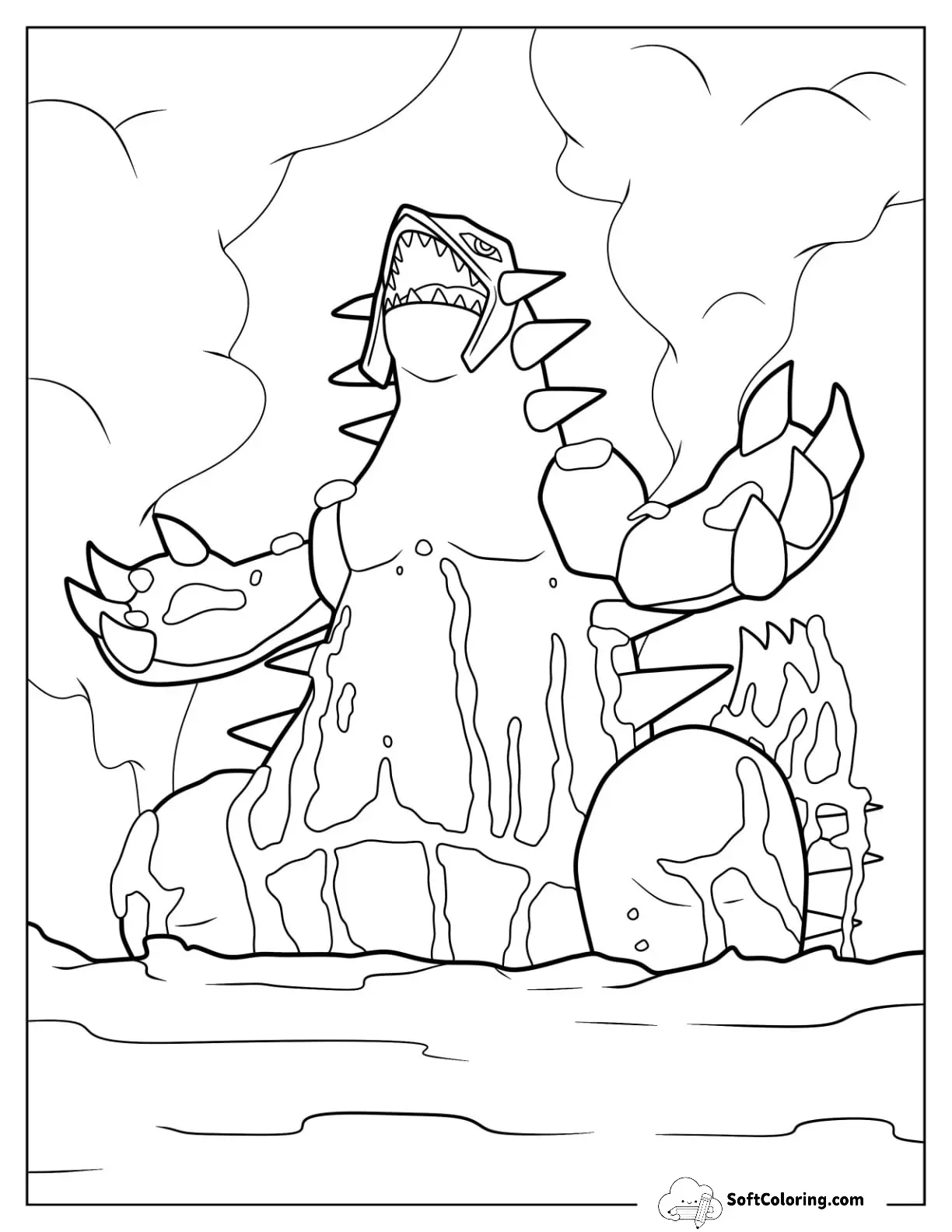 Legendary Pokemon Coloring Page Of Groudon Rising From Lava