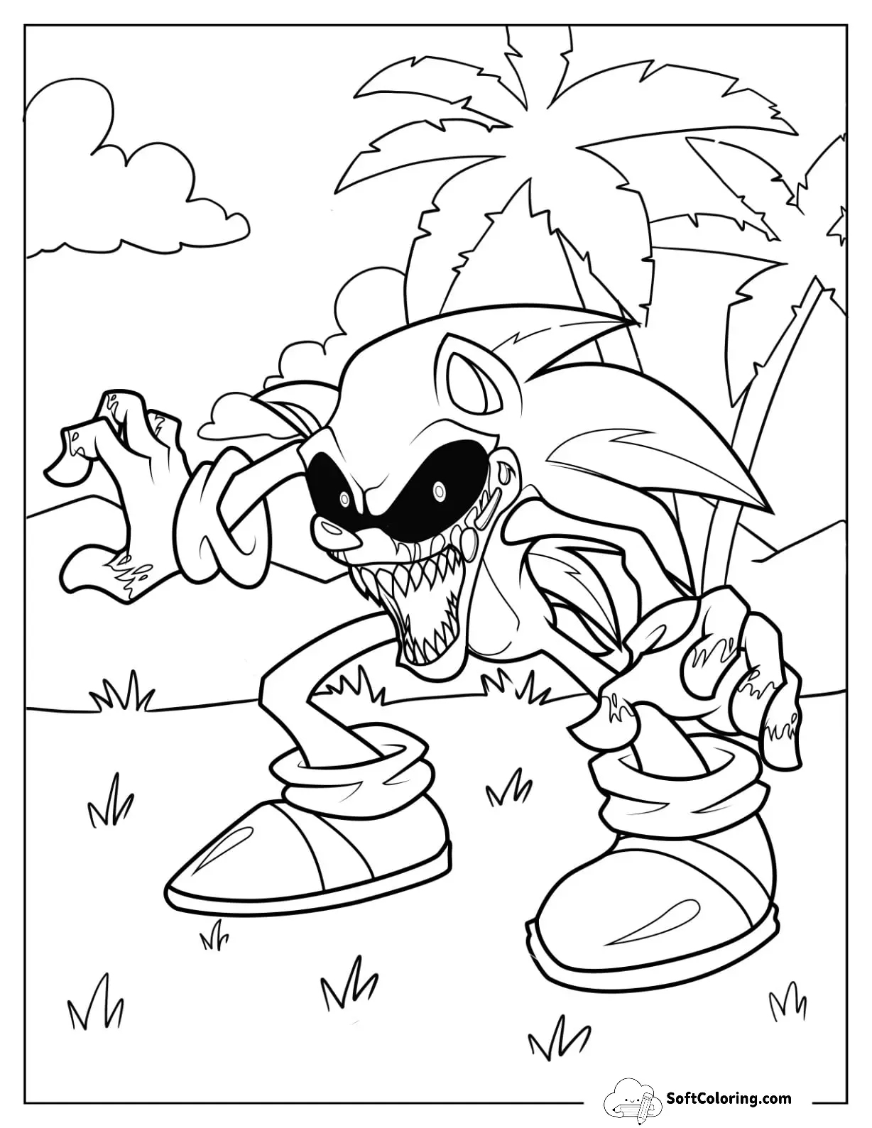 Growling Sonic Exe Coloring Page With Bloody Gloves
