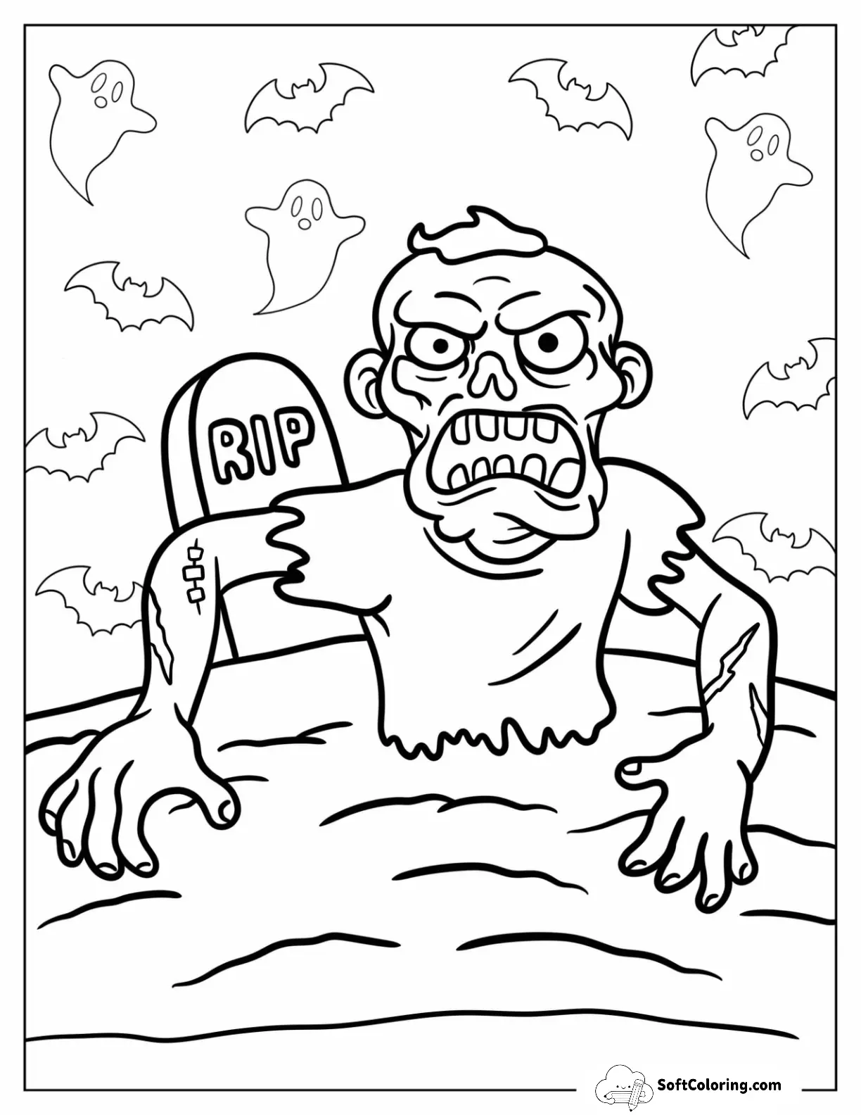 Growling Zombie Coloring Page Of Crawling Through The Earth
