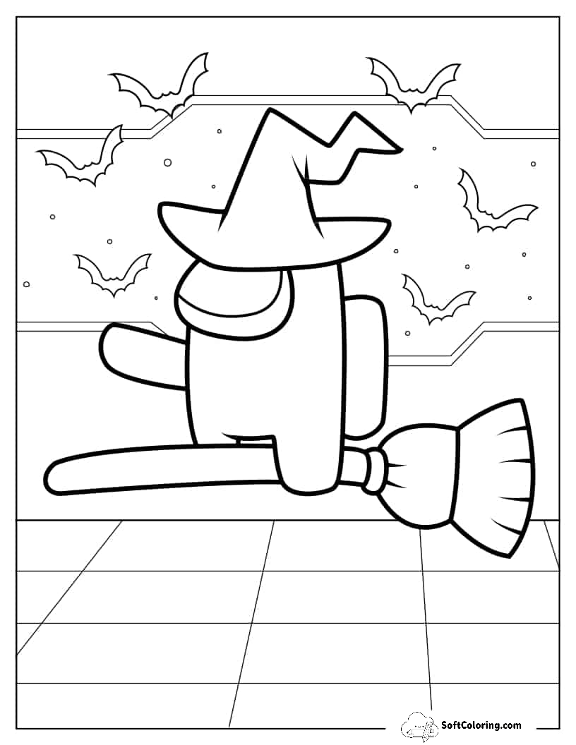 Halloween Among Us Witch Riding Broom