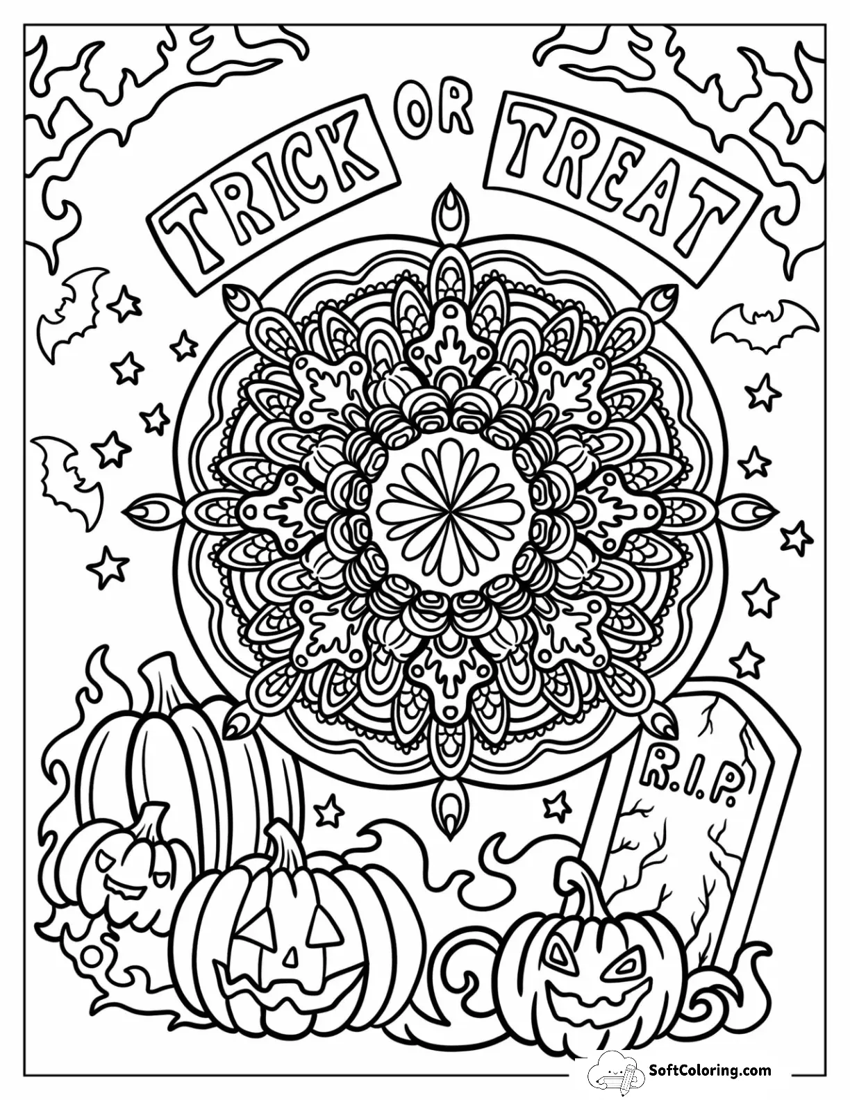 Halloween Mandala With Bats In The Background