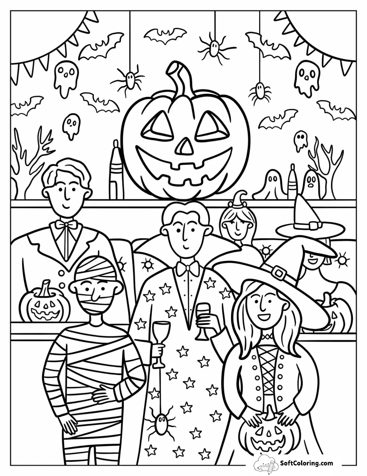 Halloween Party With Jack-O-Lantern Coloring Page