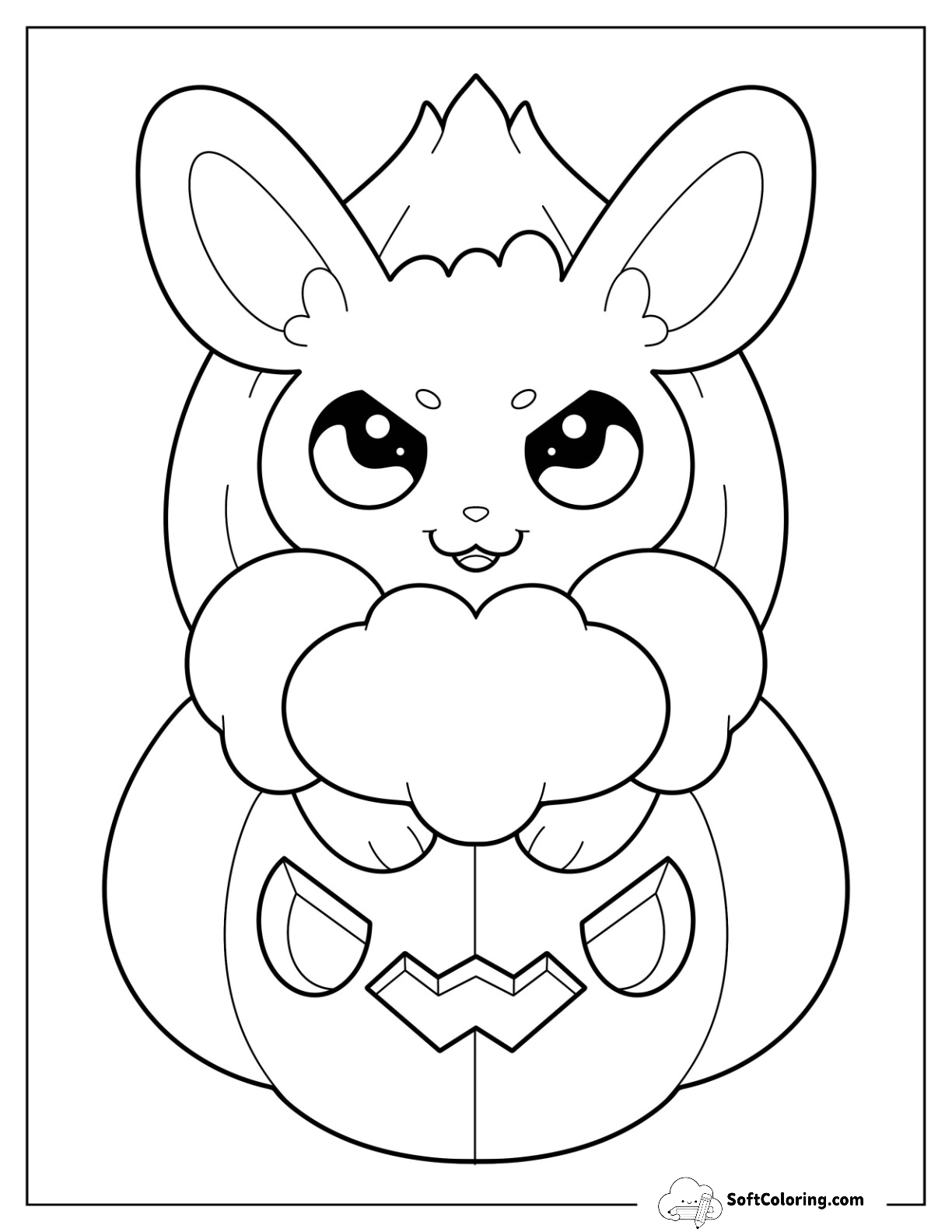 Halloween Pokemon Coloring Page Eevee On Top Of A Jack O Lantern