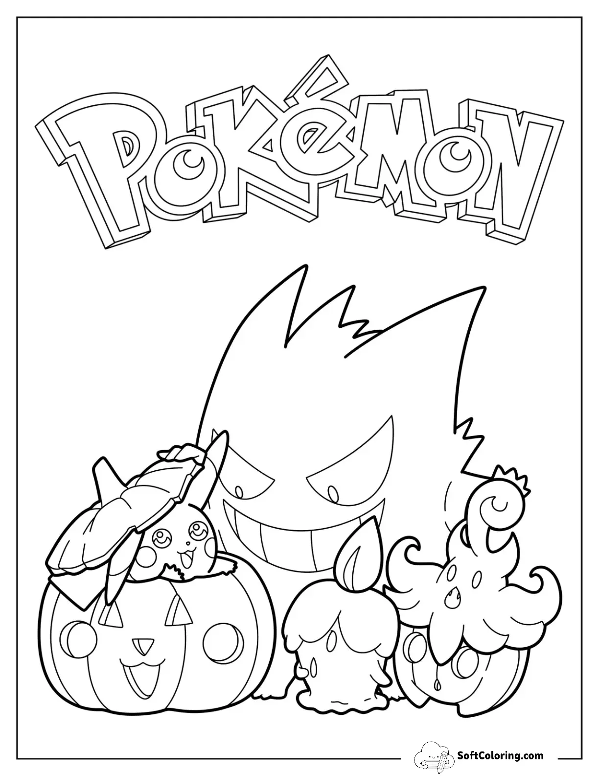 Gengar Playing With Pikachu, Litwick, And Pumpkaboo For Kids