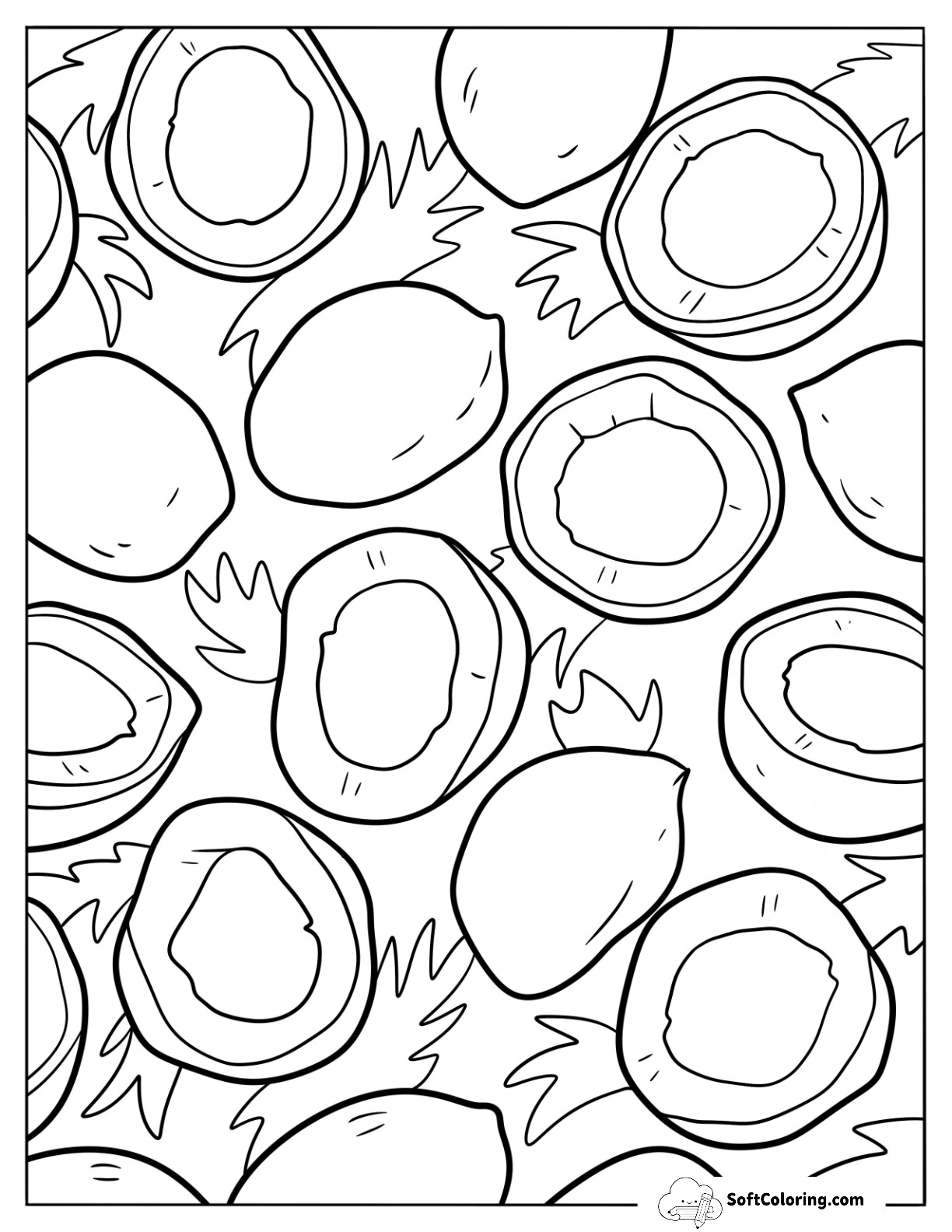 Halved Coconut Coloring Page For Kids