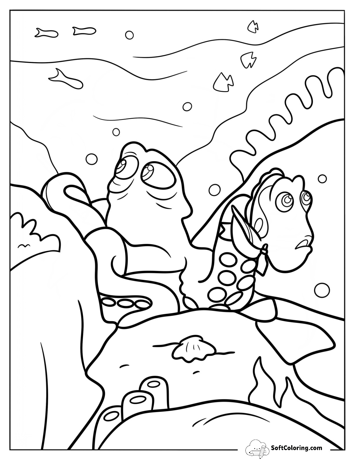 Finding Dory Coloring Page Of Hank And Dory Crossing The Ocean