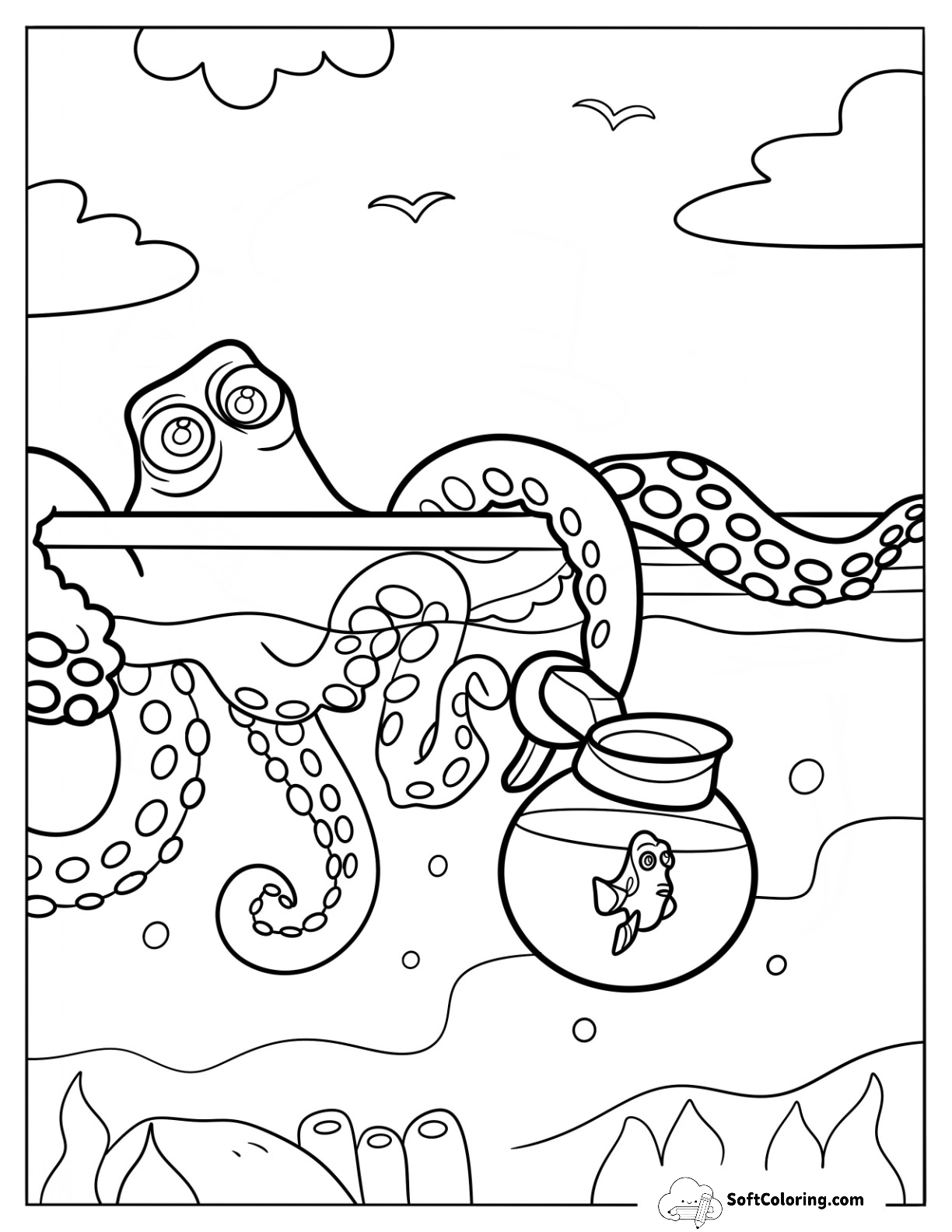 Finding Dory Coloring Page Of Hank Scooping Dory In A Pitcher