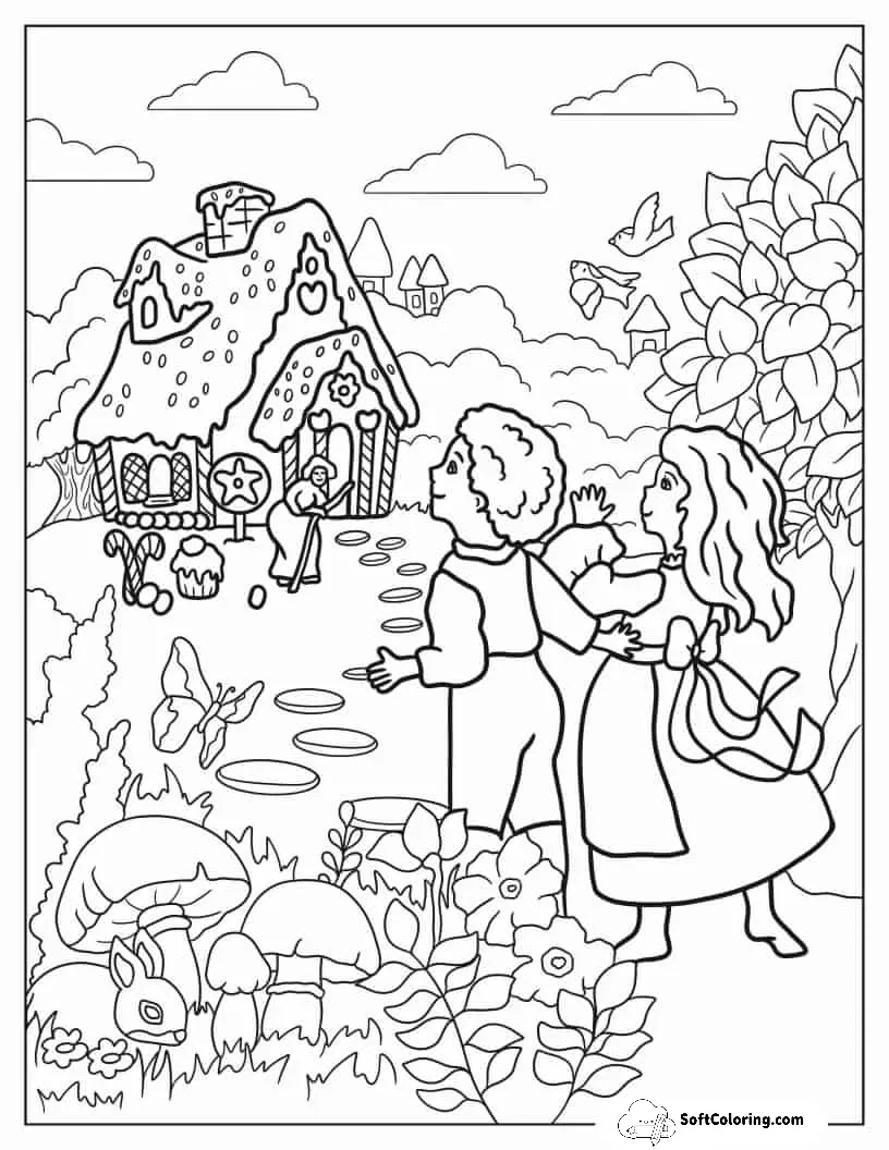 Hansel And Gretel In Front Of Witchs House